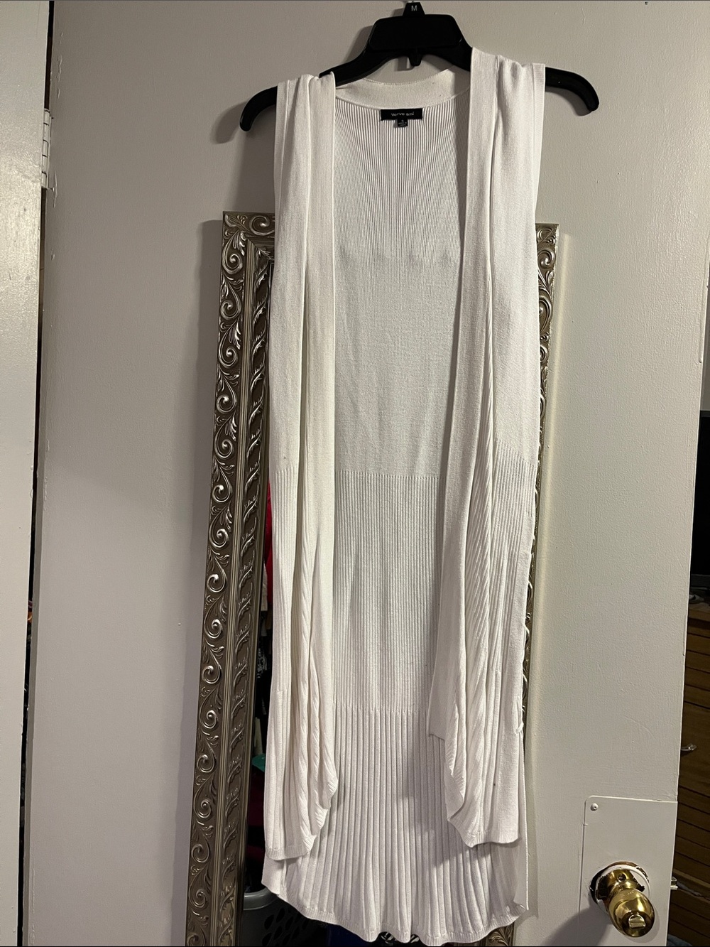 Verve Ami White Sleeveless Open-Front Knit Drape Cardigan